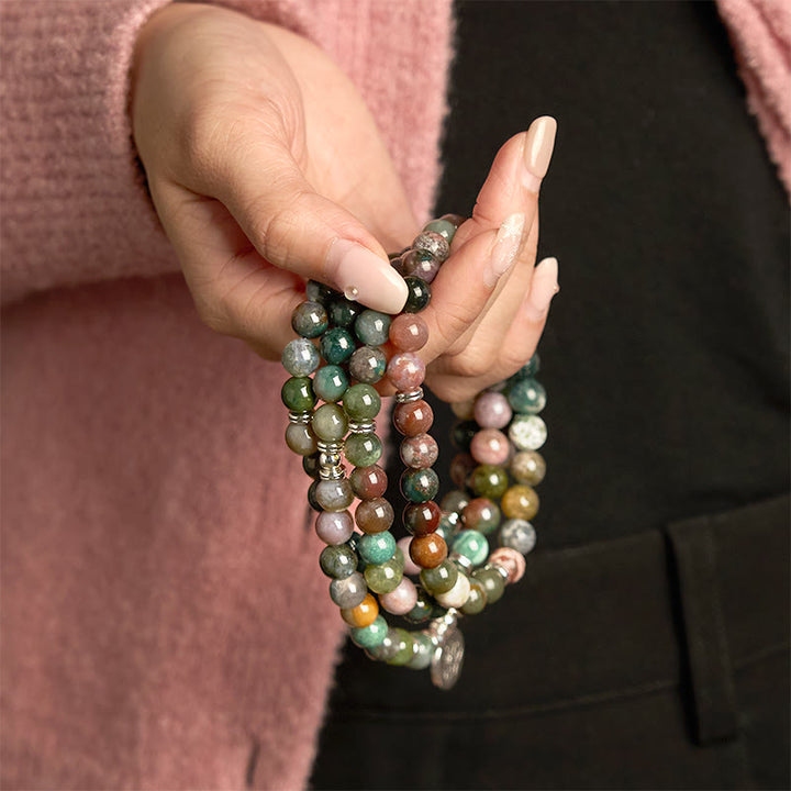Buddha Stones 108Malaビーズ 天然石 インド瑪瑙 ロータス カームブレスレット