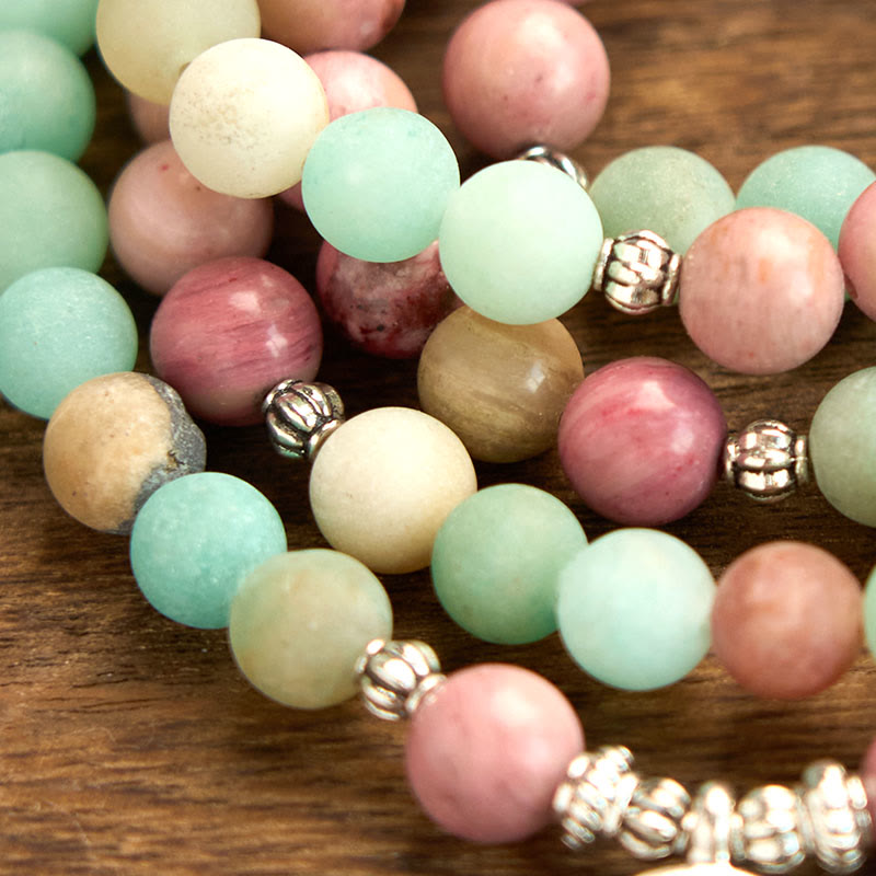Buddha Stones108 個入りMalaビーズ ロードナイト アマゾナイト ロータス ヒーリングブレスレット