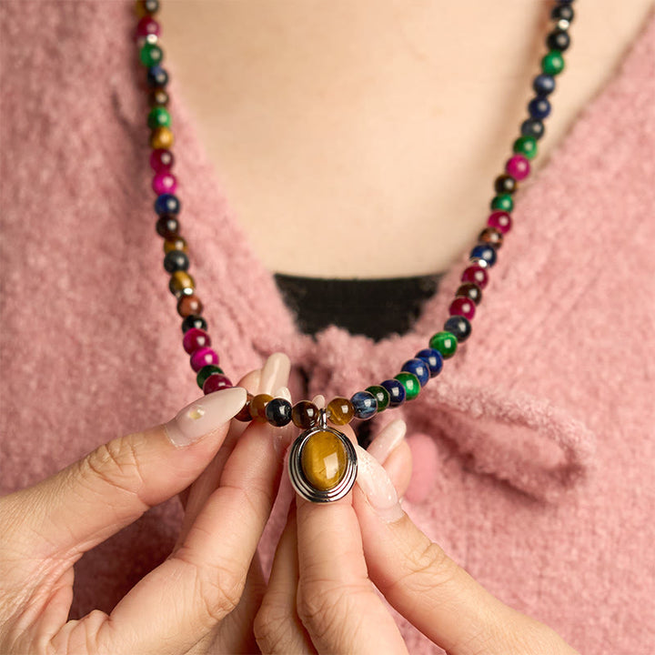 Buddha Stones 108マーラー数珠ビーズ 天然 カラフル タイガーアイ ストーン マルチターン守護ブレスレット - image 5