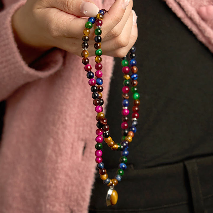 Buddha Stones 108マーラー数珠ビーズ 天然 カラフル タイガーアイ ストーン マルチターン守護ブレスレット - image 2