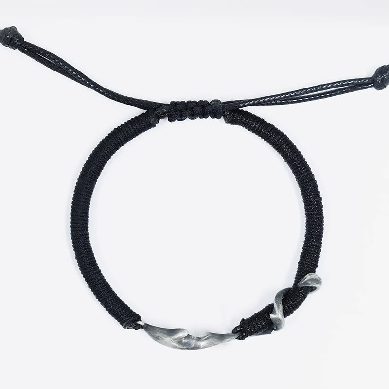 Buddha Stones999スターリングシルバー シャーク ブラックワックスロープ プロテクションブレスレット