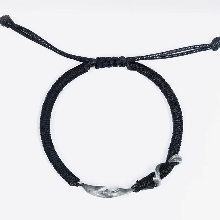 Buddha Stones999スターリングシルバー シャーク ブラックワックスロープ プロテクションブレスレット