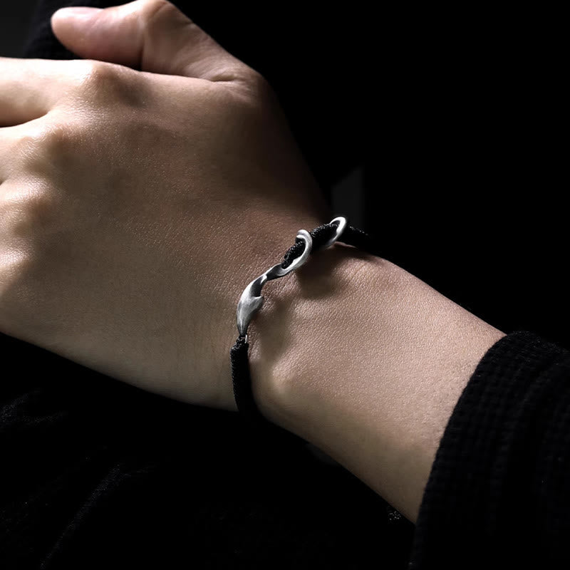 Buddha Stones999スターリングシルバー シャーク ブラックワックスロープ プロテクションブレスレット