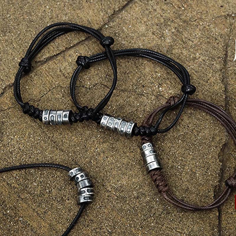 Buddha Stones999スターリングシルバー モールス信号ワックスロープ 祝福ブレスレット