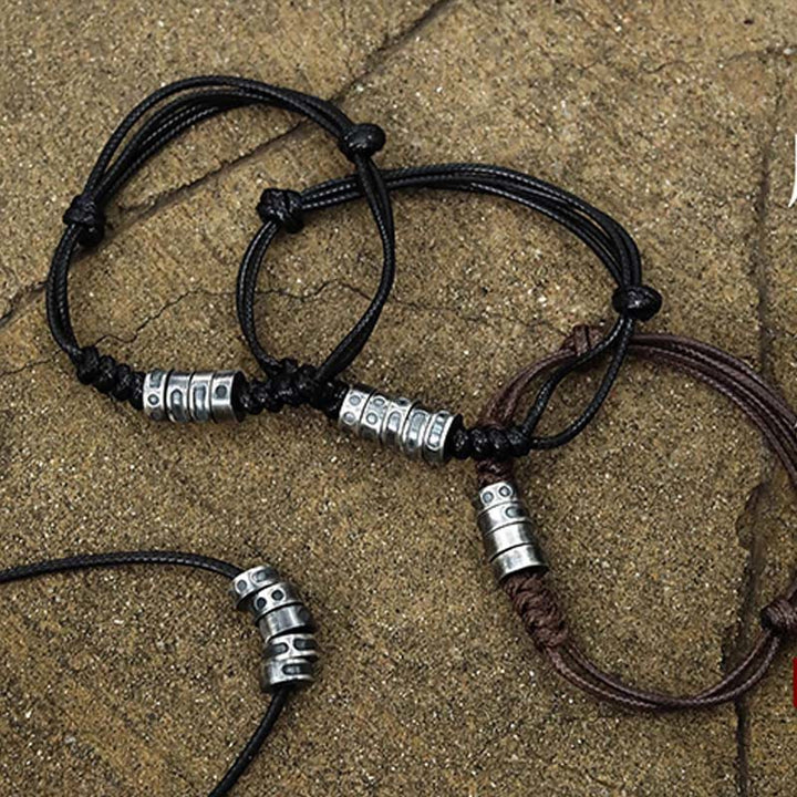 Buddha Stones999スターリングシルバー モールス信号ワックスロープ 祝福ブレスレット