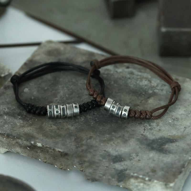 Buddha Stones999スターリングシルバー モールス信号ワックスロープ 祝福ブレスレット