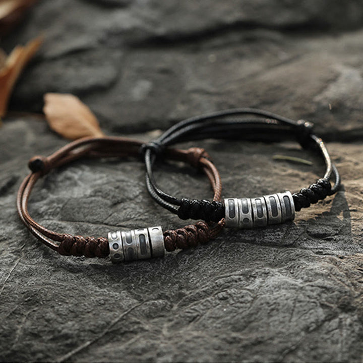 Buddha Stones999スターリングシルバー モールス信号ワックスロープ 祝福ブレスレット