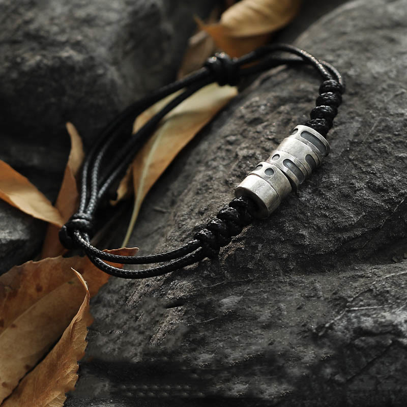 Buddha Stones999スターリングシルバー モールス信号ワックスロープ 祝福ブレスレット
