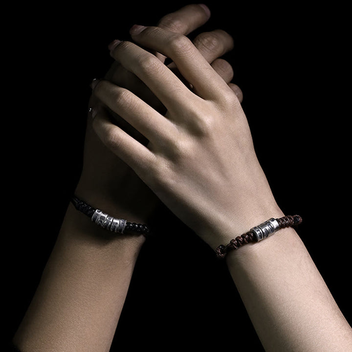 Buddha Stones999スターリングシルバー モールス信号ワックスロープ 祝福ブレスレット