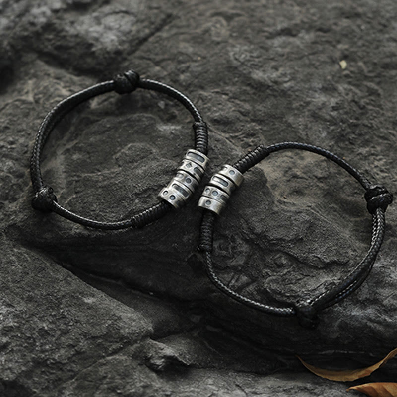 Buddha Stones999スターリングシルバー モールス信号ワックスロープ 祝福ブレスレット