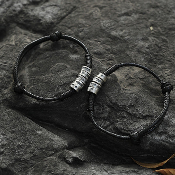 Buddha Stones999スターリングシルバー モールス信号ワックスロープ 祝福ブレスレット