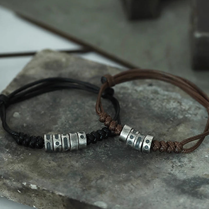 Buddha Stones999スターリングシルバー モールス信号ワックスロープ 祝福ブレスレット