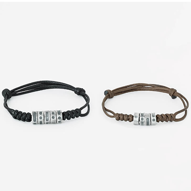 Buddha Stones999スターリングシルバー モールス信号ワックスロープ 祝福ブレスレット
