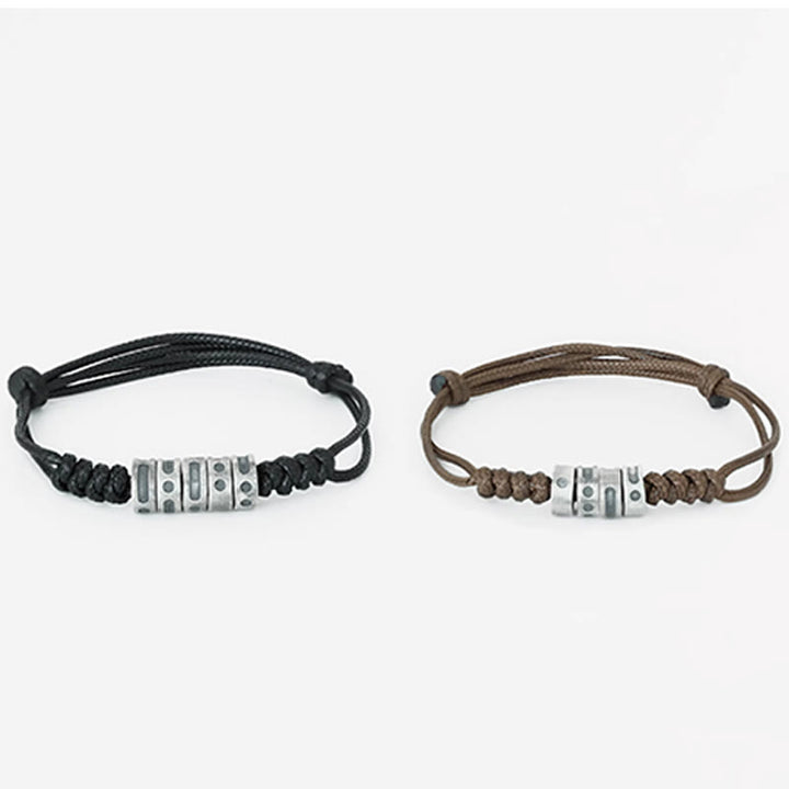 Buddha Stones999スターリングシルバー モールス信号ワックスロープ 祝福ブレスレット