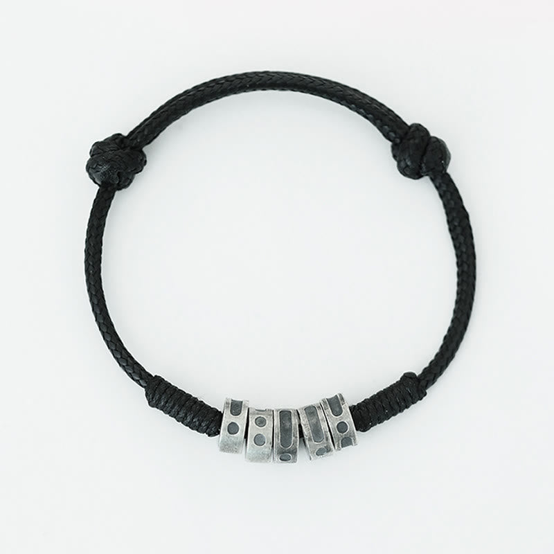 Buddha Stones999スターリングシルバー モールス信号ワックスロープ 祝福ブレスレット