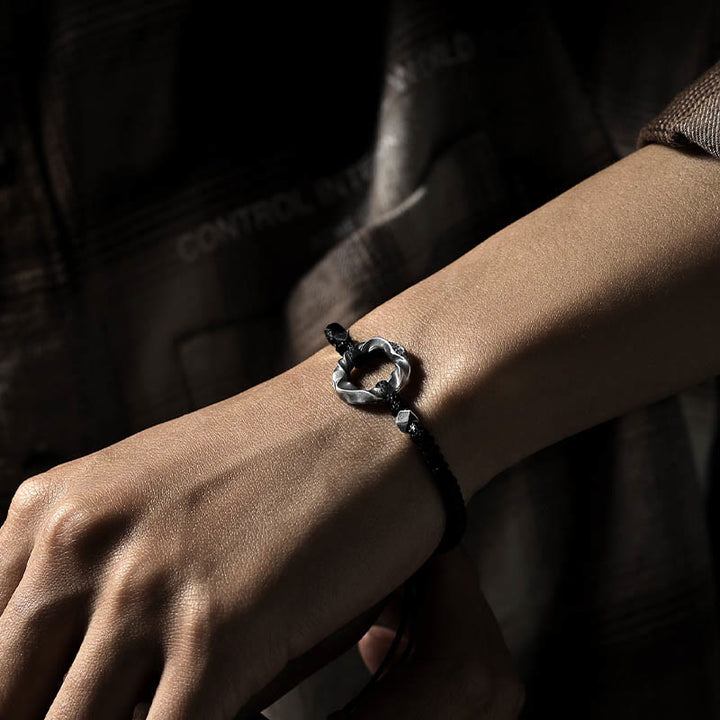 Buddha Stones999スターリングシルバー ピースバックル ブラックワックスローププロテクションブレスレット