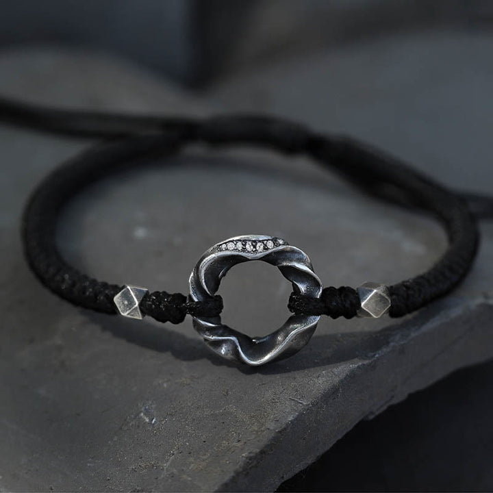 Buddha Stones999スターリングシルバー ピースバックル ブラックワックスローププロテクションブレスレット