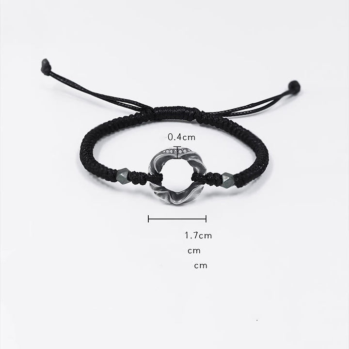 Buddha Stones999スターリングシルバー ピースバックル ブラックワックスローププロテクションブレスレット