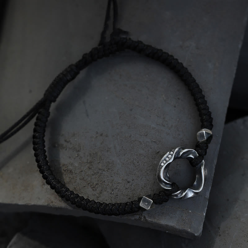 Buddha Stones999スターリングシルバー ピースバックル ブラックワックスローププロテクションブレスレット