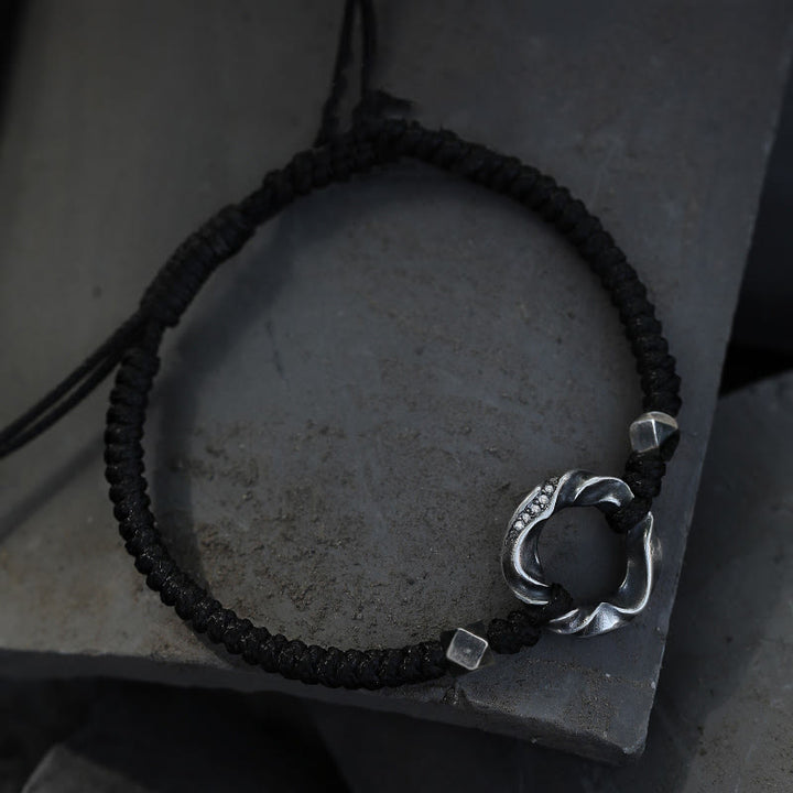 Buddha Stones999スターリングシルバー ピースバックル ブラックワックスローププロテクションブレスレット