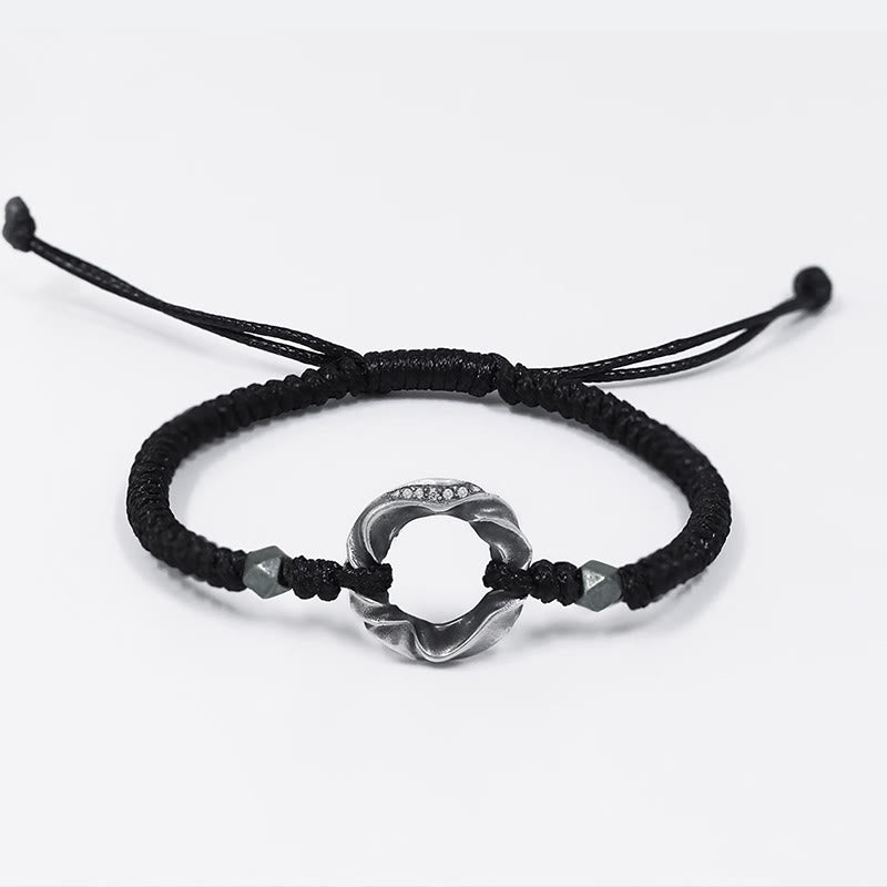 Buddha Stones999スターリングシルバー ピースバックル ブラックワックスローププロテクションブレスレット