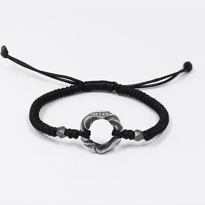 Buddha Stones999スターリングシルバー ピースバックル ブラックワックスローププロテクションブレスレット