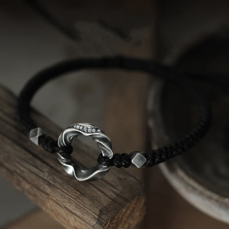 Buddha Stones999スターリングシルバー ピースバックル ブラックワックスローププロテクションブレスレット