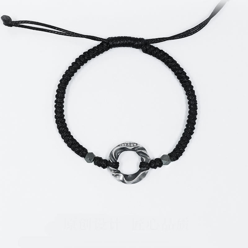 Buddha Stones999スターリングシルバー ピースバックル ブラックワックスローププロテクションブレスレット
