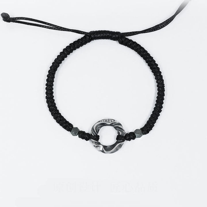 Buddha Stones999スターリングシルバー ピースバックル ブラックワックスローププロテクションブレスレット