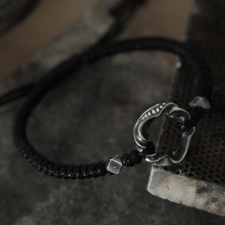 Buddha Stones999スターリングシルバー ピースバックル ブラックワックスローププロテクションブレスレット