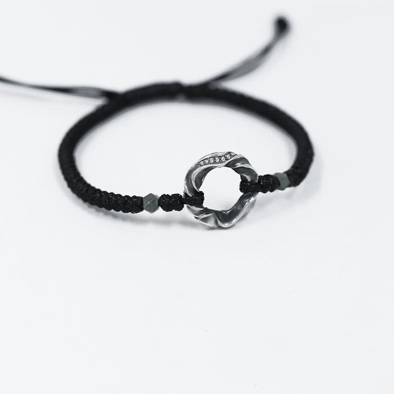 Buddha Stones999スターリングシルバー ピースバックル ブラックワックスローププロテクションブレスレット