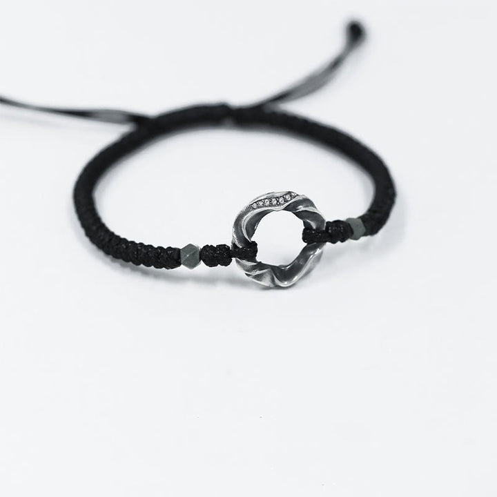 Buddha Stones999スターリングシルバー ピースバックル ブラックワックスローププロテクションブレスレット