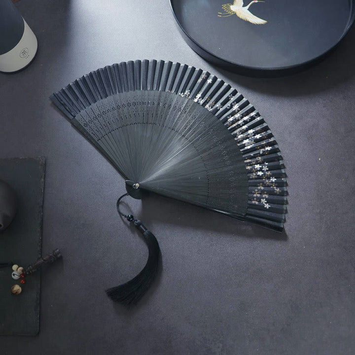 Buddha Stones、花、ウサギのスプレーペイント、手持ちコットンリネン生地、竹製扇子