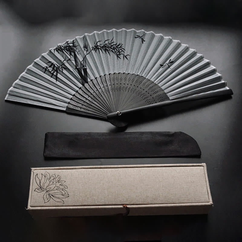 Buddha Stones石墨竹ポリエステル手持ち竹扇子