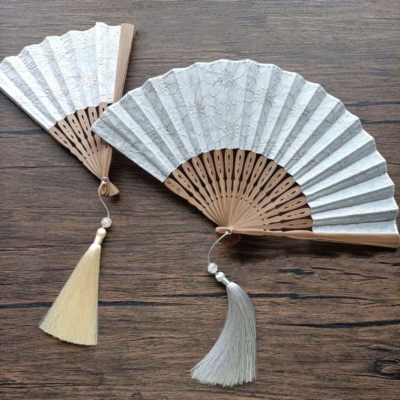 Buddha Stones、無地、中空花、刺繍、コットン生地、手持ち竹扇子