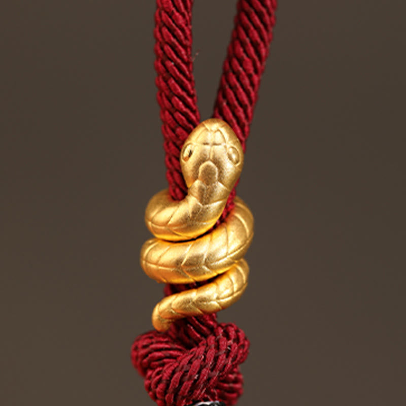 Buddha Stones999ゴールド 蛇年デザイン 手作り 幸運のお守り ロープ編みブレスレット