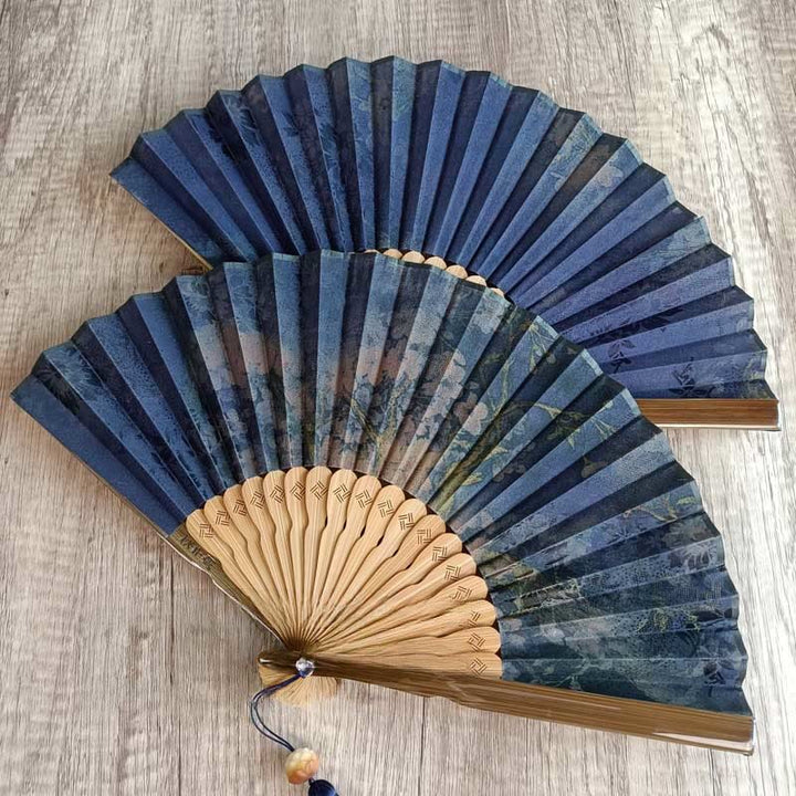 Buddha Stones、花、柿、竹の葉、翔雲社、シルク、手持ち竹扇子