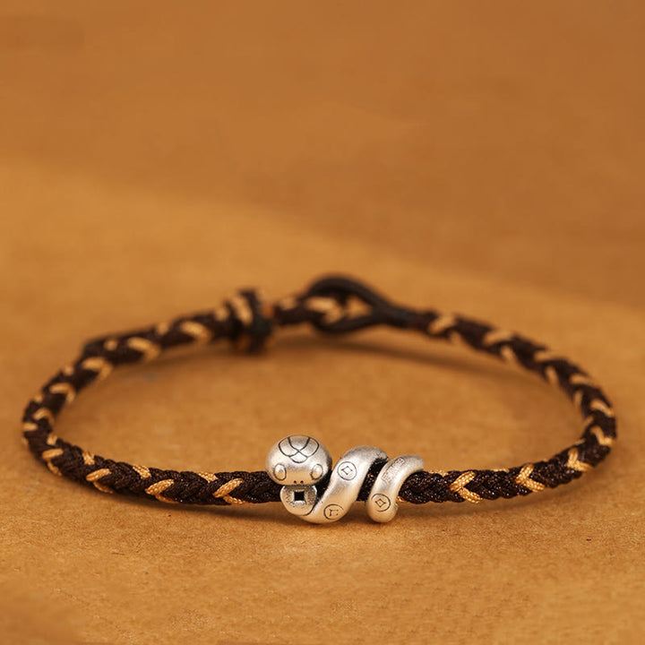 Buddha Stones999スターリングシルバー 蛇年 ハンドメイド銅貨守護編みブレスレット