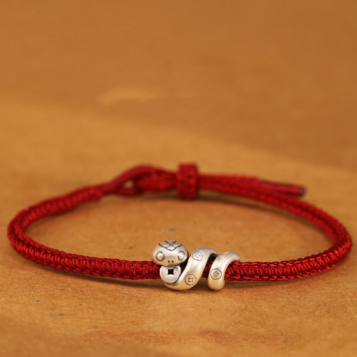 Buddha Stones999スターリングシルバー 蛇年 ハンドメイド銅貨守護編みブレスレット