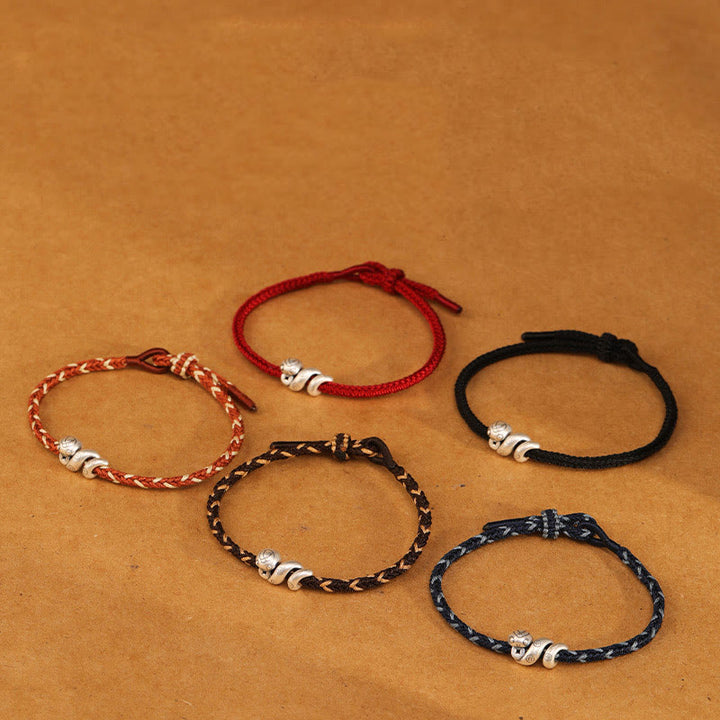 Buddha Stones999スターリングシルバー 蛇年 ハンドメイド銅貨守護編みブレスレット