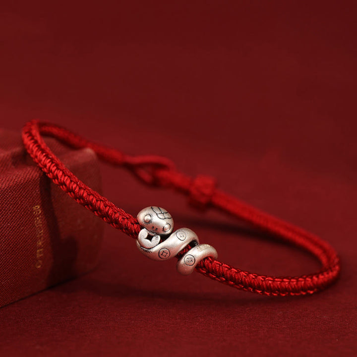 Buddha Stones999スターリングシルバー 蛇年 ハンドメイド銅貨守護編みブレスレット