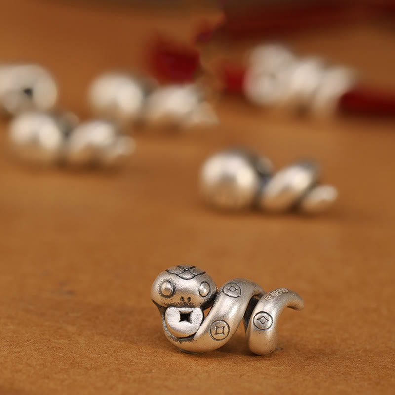 Buddha Stones999スターリングシルバー 蛇年 ハンドメイド銅貨守護編みブレスレット