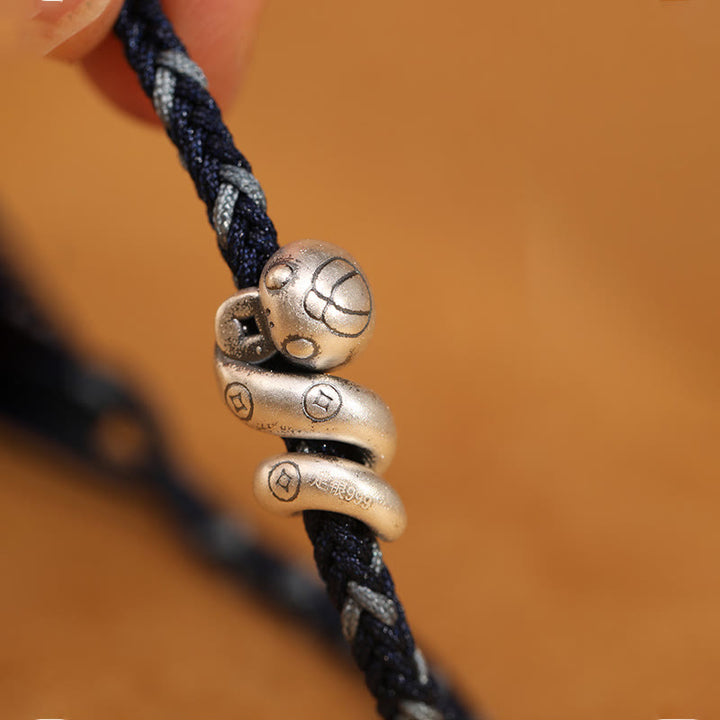 Buddha Stones999スターリングシルバー 蛇年 ハンドメイド銅貨守護編みブレスレット