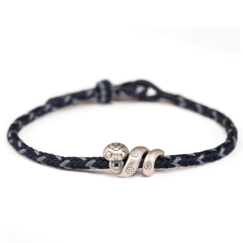 Buddha Stones999スターリングシルバー 蛇年 ハンドメイド銅貨守護編みブレスレット
