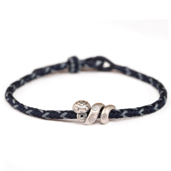 Buddha Stones999スターリングシルバー 蛇年 ハンドメイド銅貨守護編みブレスレット