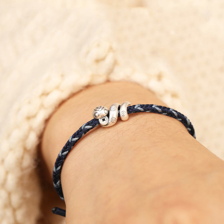 Buddha Stones999スターリングシルバー 蛇年 ハンドメイド銅貨守護編みブレスレット