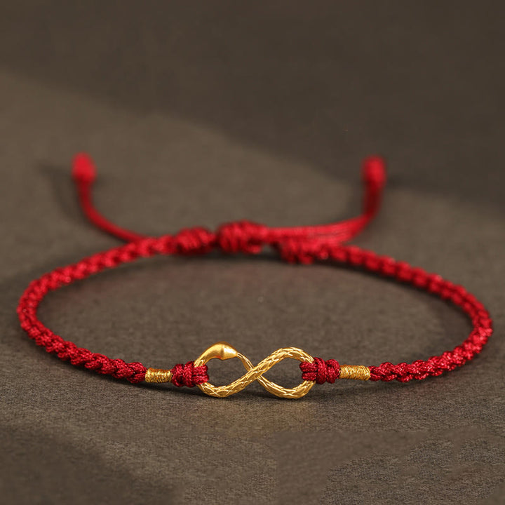 Buddha Stones999 ゴールド 蛇年 永遠のエンドレスノット インフィニティ ハンドメイド 幸運ブレスレット