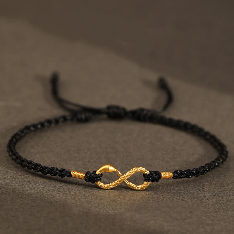 Buddha Stones999 ゴールド 蛇年 永遠のエンドレスノット インフィニティ ハンドメイド 幸運ブレスレット