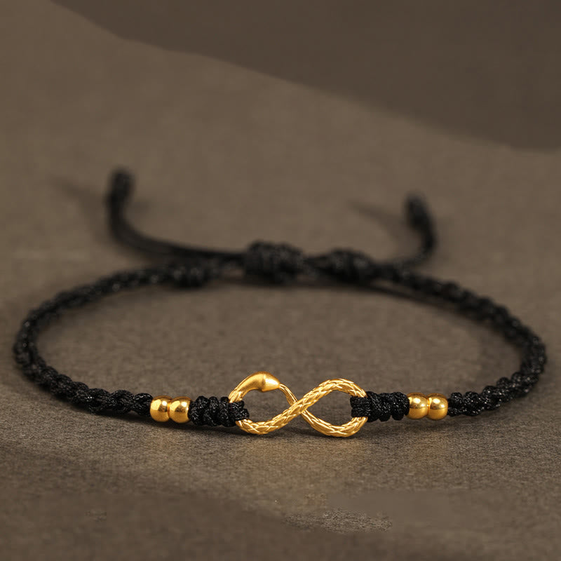 Buddha Stones999 ゴールド 蛇年 永遠のエンドレスノット インフィニティ ハンドメイド 幸運ブレスレット
