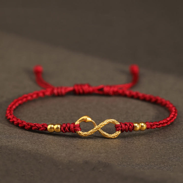 Buddha Stones999 ゴールド 蛇年 永遠のエンドレスノット インフィニティ ハンドメイド 幸運ブレスレット